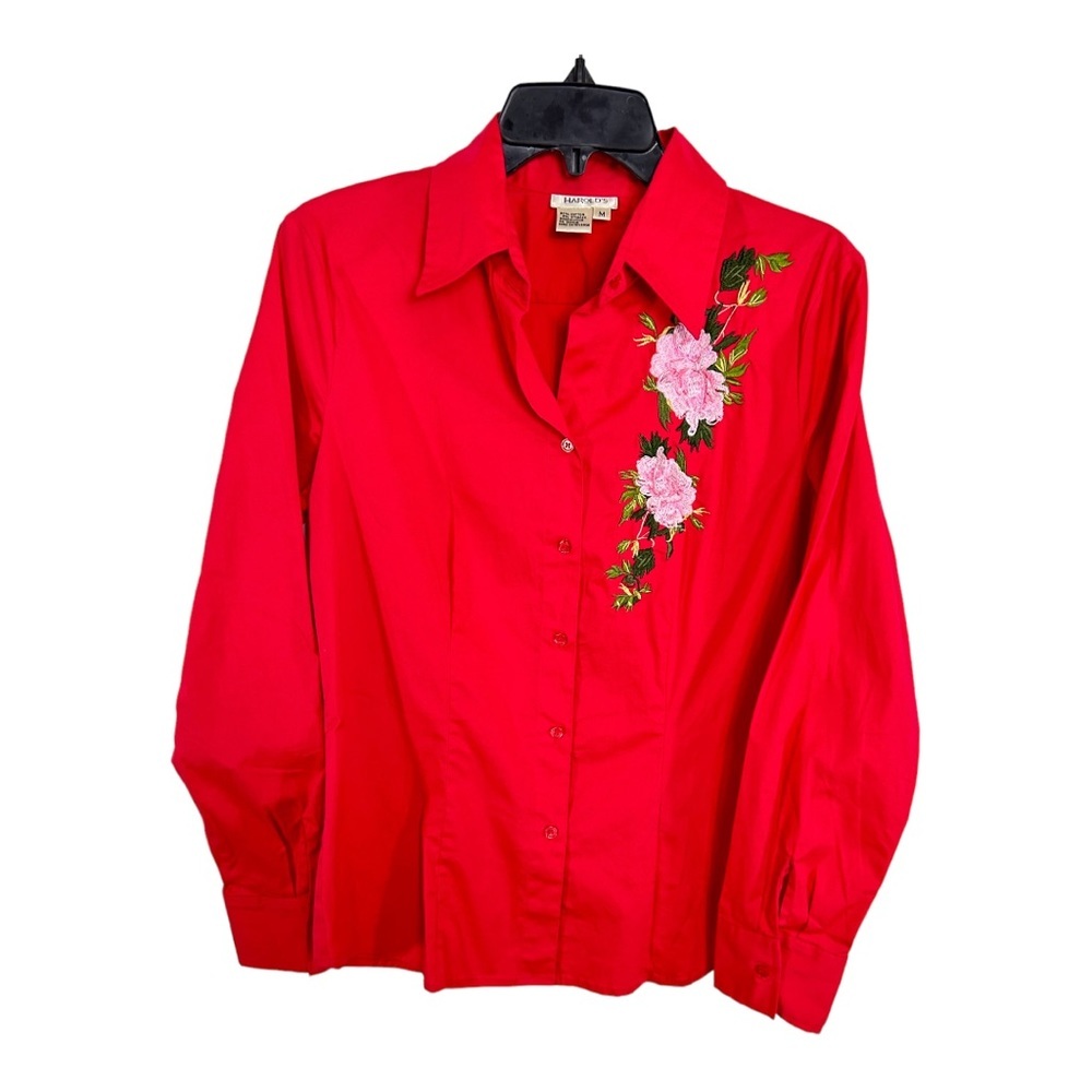 Harold's Women’s Button Down Western Shirt Sz Medium Roses Embroidered Pink A504